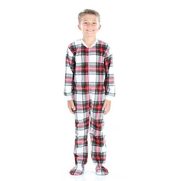 SleepytimePjs Family Matching Fleece Red, White & Green Plaid Onesie Pajamas - Picture 3 of 3